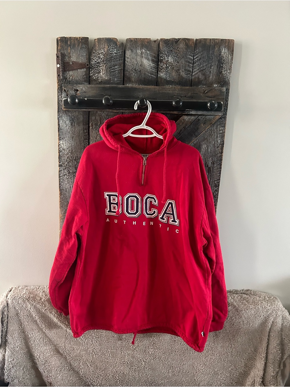 BOCA Authentic Red Hooded Half Zip Pullover